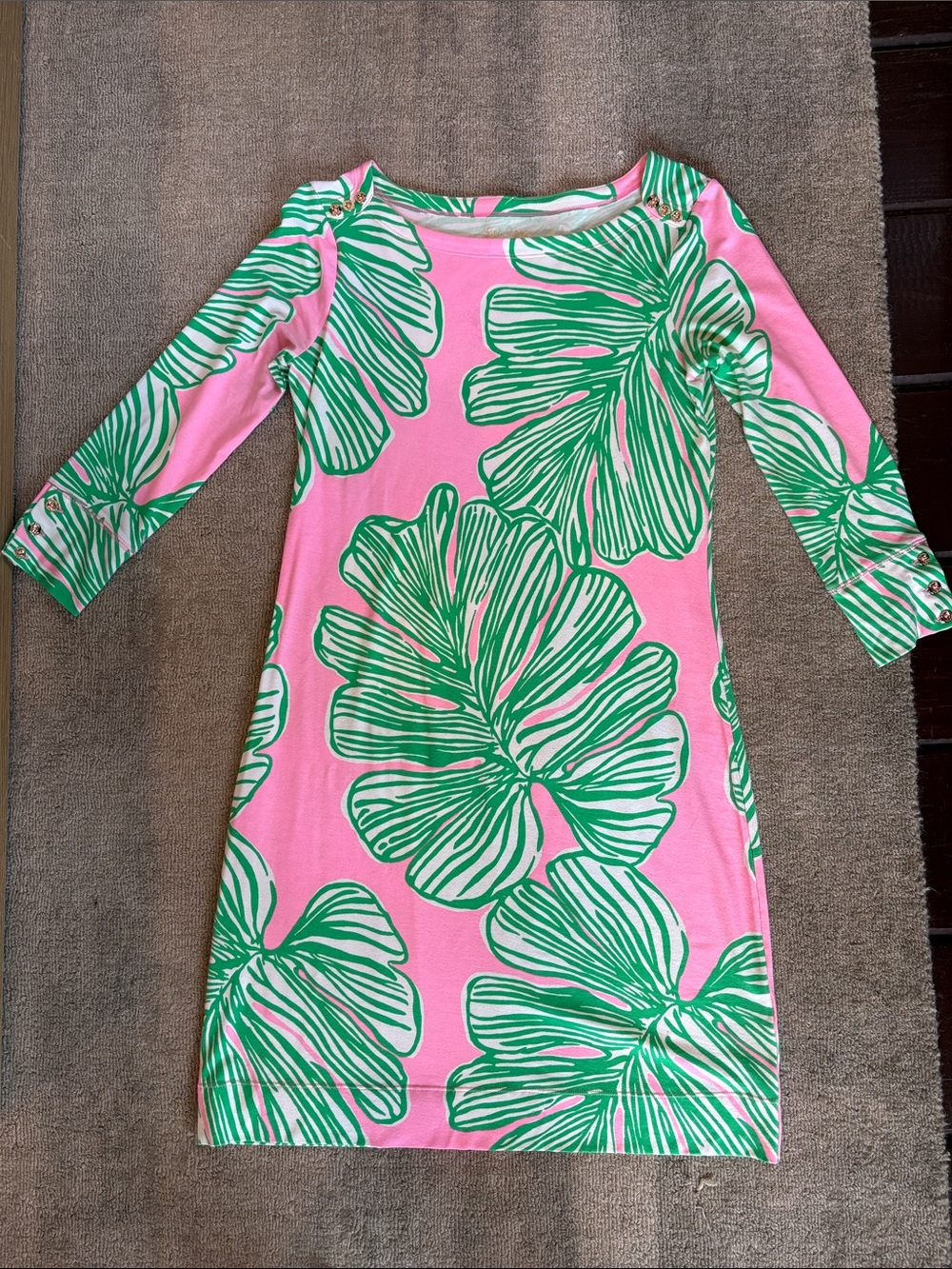 Lilly Pulitzer XSPink & Green Tropical Leaf Shift Dress